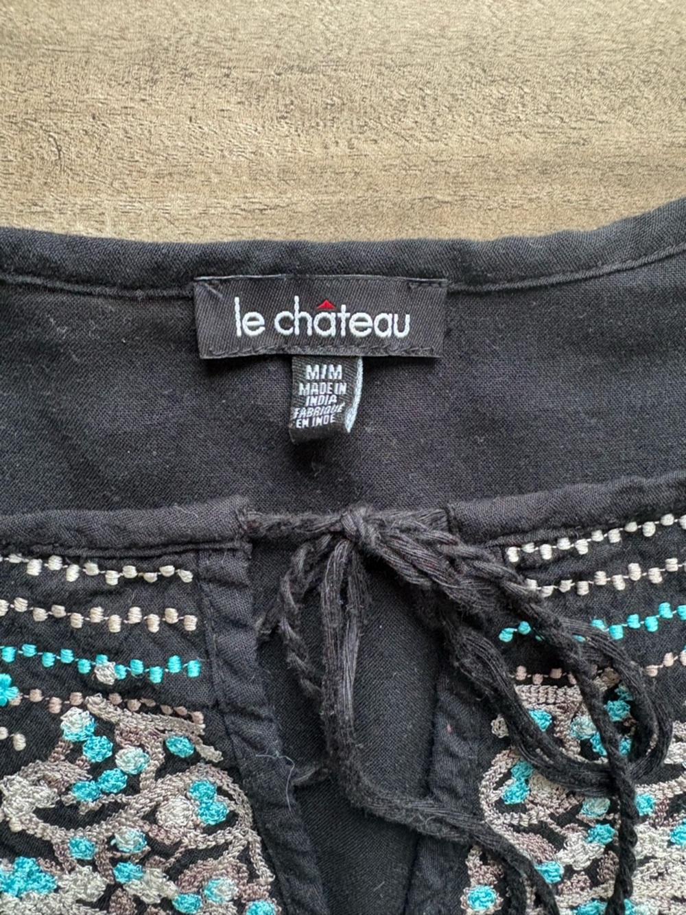 le chateau Black Mini Dress with Turquoise & Embroidery Size Medium - Picture 2 of 7